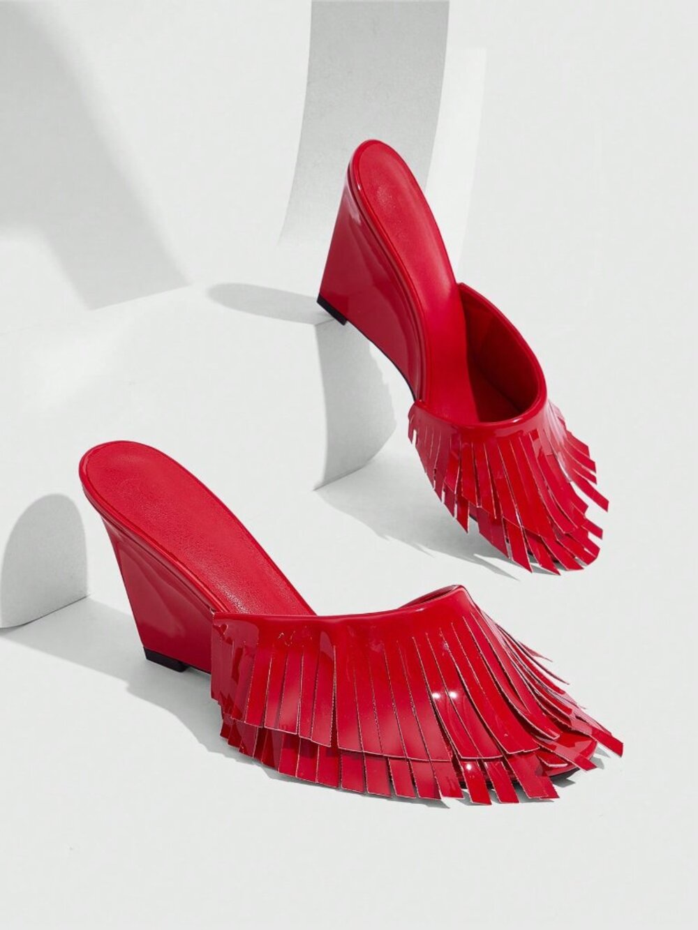 Red Patent Leather Sexy Women's Fringed High-Heeled Sandals